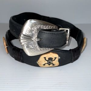 Black Leather Belt with Southwest Design